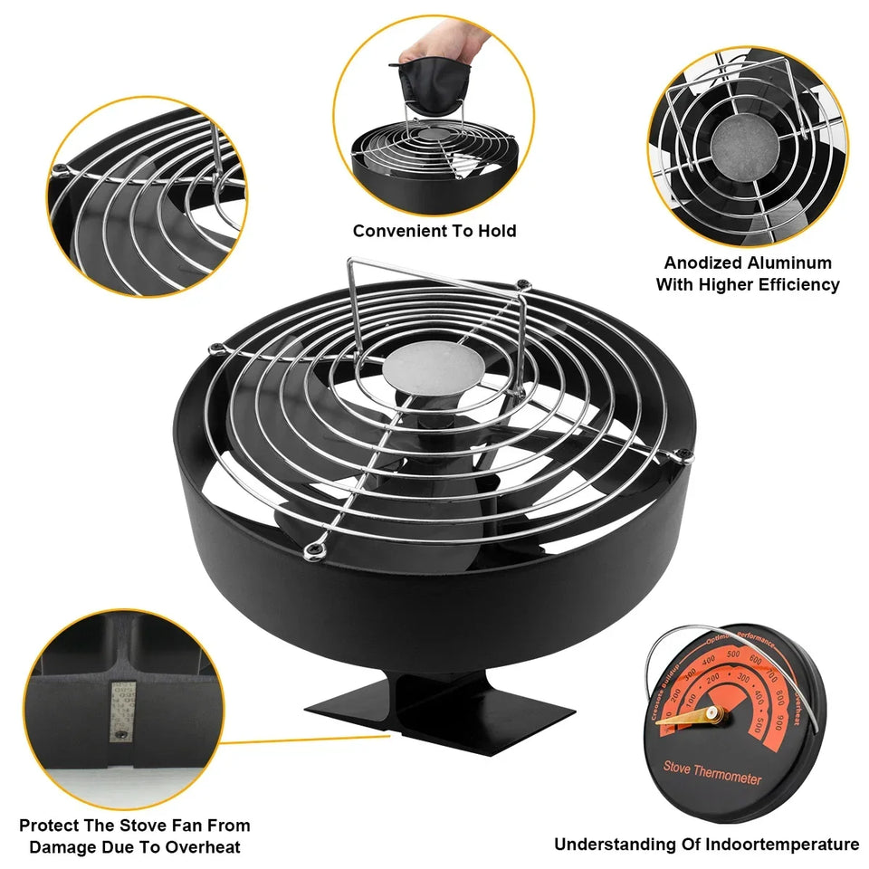 4 Blades Stove Fan Heat Powered Fireplace Fan Log Wood Burner Eco-fan Quiet Fireplace Fan Warm Heat Distribution Winter Home무동력팬