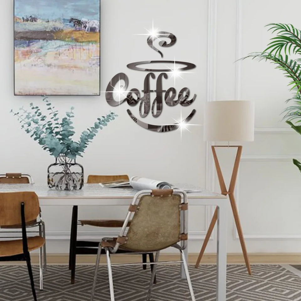 New Creative Acrylic Mirror Coffee Cup Wall Paste Living Room Bedroom Background Wall Decoration Self-adhesive Mirror