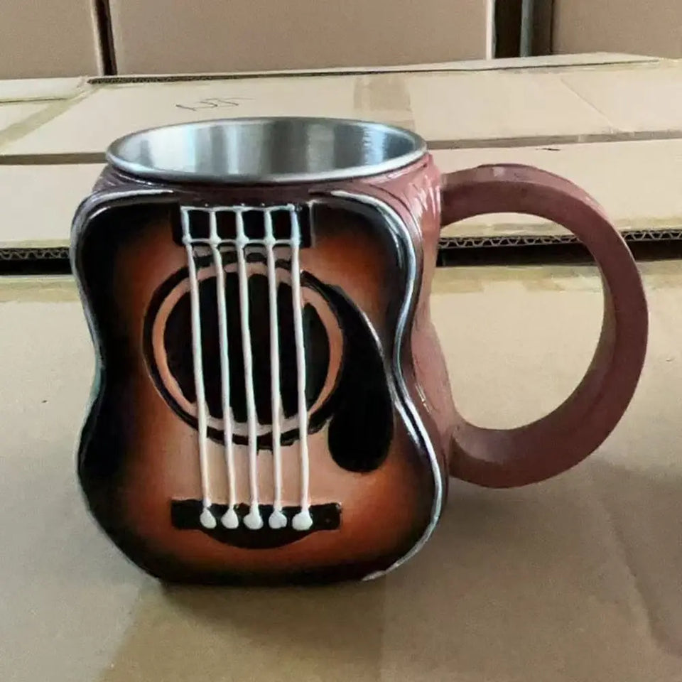 Stainless Steel Musical Instrument Coffee Mug Ornament Durable Guitar Style Water Cup Easy To Clean Comfortable Handle