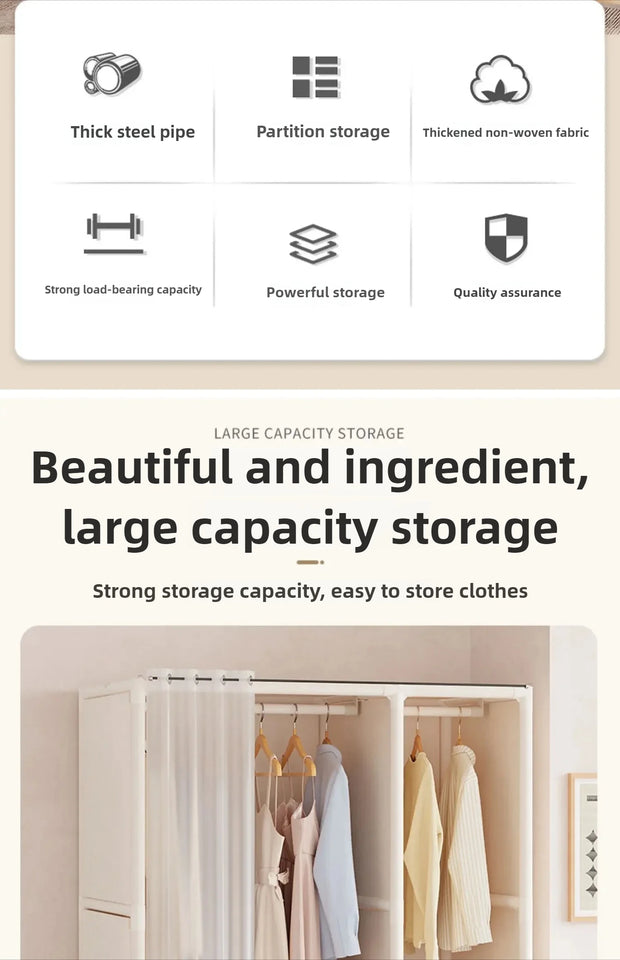 Large Capacity Portable Wardrobe Closet Durable Sturdy Assembly Clothes Organizer Bedroom Dustproof Storage Solution