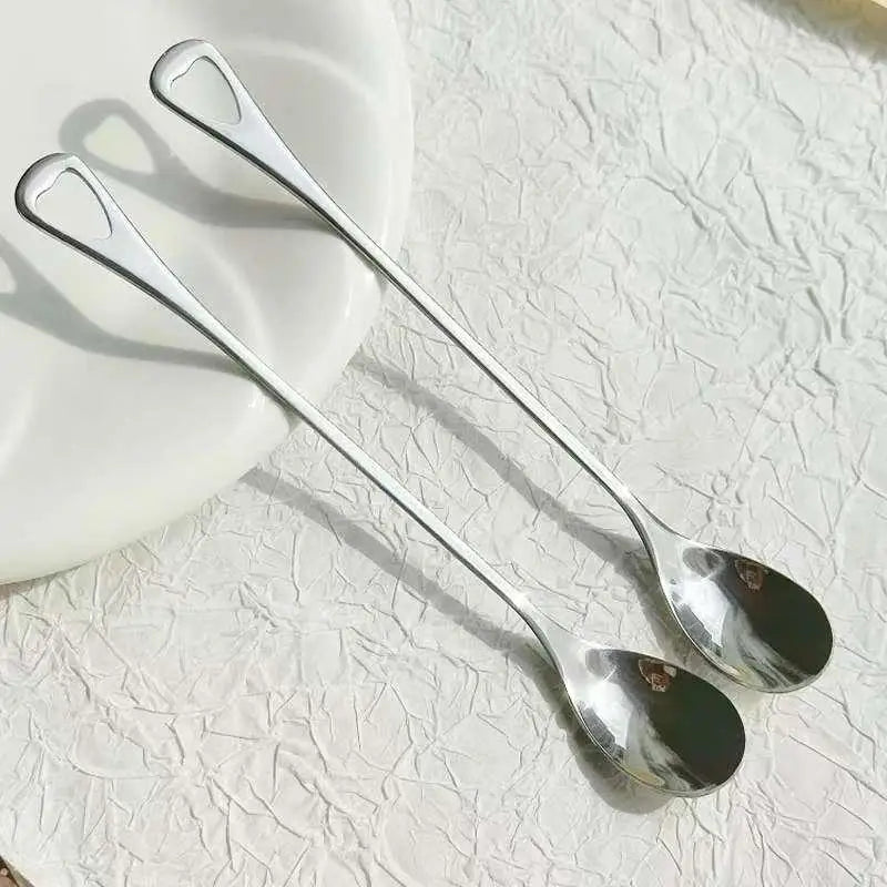 2Pcs Stainless Steel Coffee Stirring Spoon Long Handle Ice Cream Dessert Tea Spoon For Picnic Drinkware Tableware Kitchen Supply