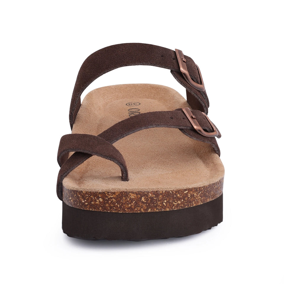 Gacimy Women Fashion Thick Sole Leather Clogs Slippers Classic Women's Mules Cork Clogs Slipper Outdoor Deep Heels Shoes Sandal