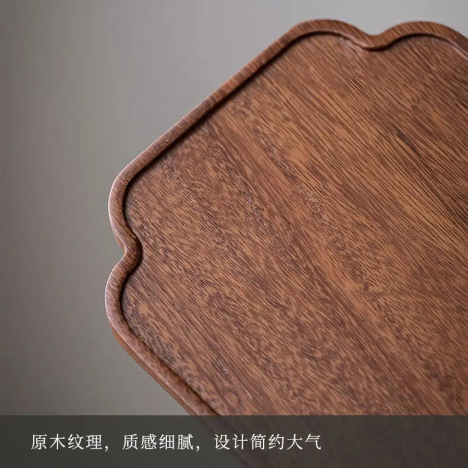 Retro Walnut Tea Tray Wooden Round Serving Platter Tray Leaf Storage Wooden Tea Tray Plate Tea