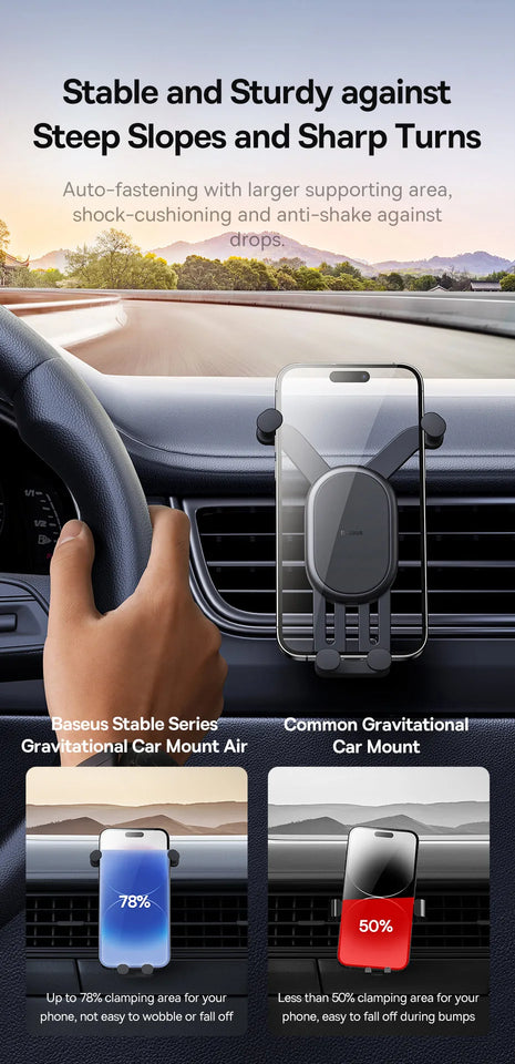 Baseus Car Phone Holder for iPhone Xiaomi Samsung Car Phone Stand Car Mount with Hook Clip Auto Locking Easy Install