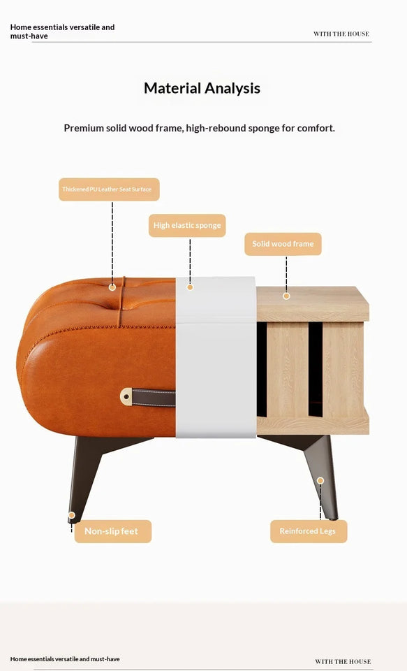 Furniture Small Upholstered Shoe Bench Oil Wax Leather Padded Entryway Shoe Changing Stool Modern Minimalist Living Room Ottoman