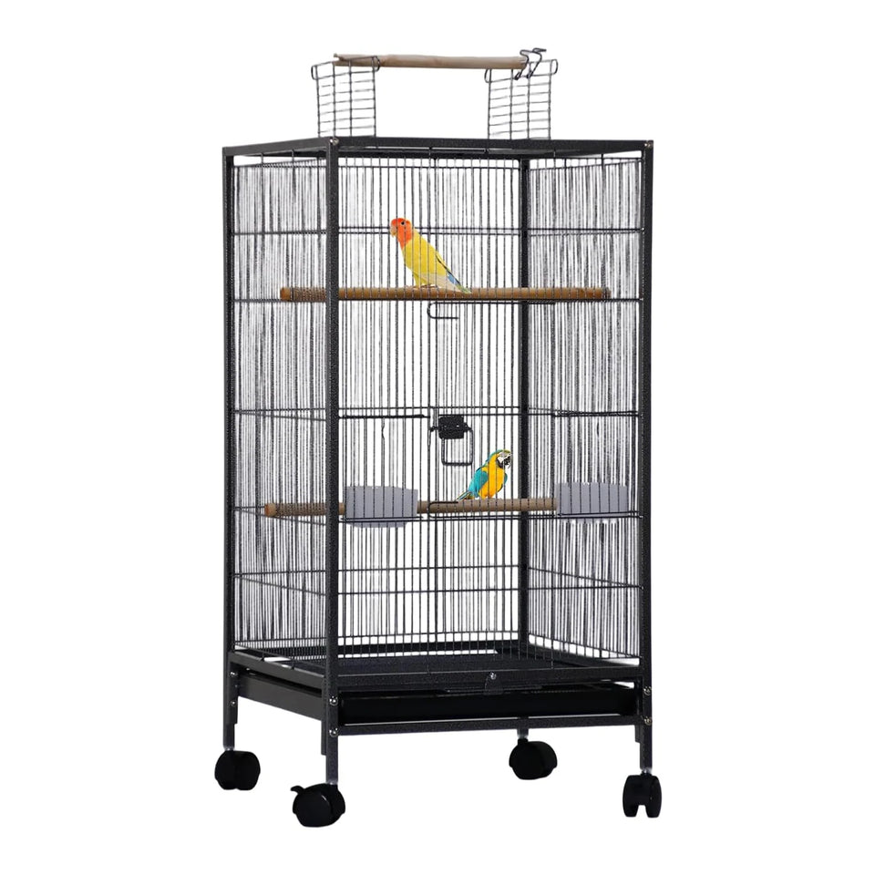 101cm Large Bird Cage Play Open Top Budgie Cage with Rolling Stand Slide-Out Tray Water Bottle Feeder, Indoor Outdoor Cage