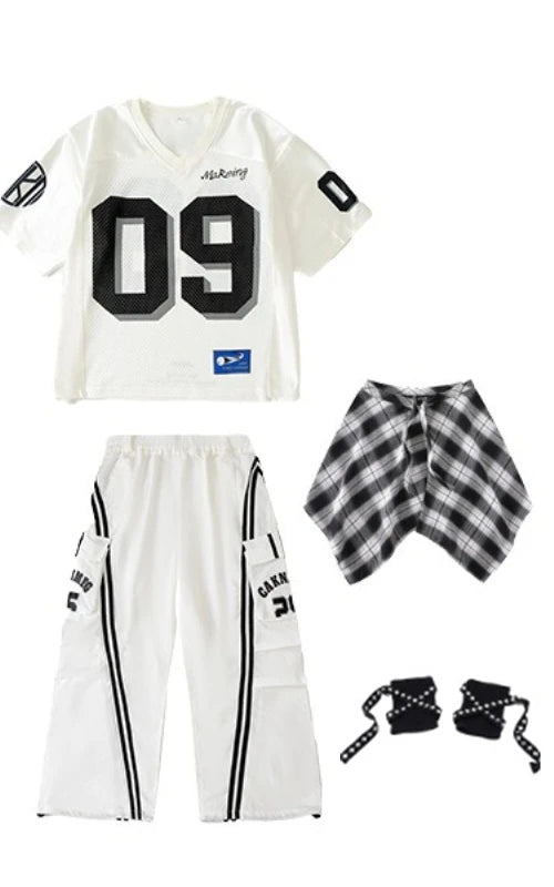 Boys Hip Hop Mesh T-shirt Cargo Pants Girls K-pop Street Dance Sweatshirt Costumes Child Clothes Sets Kids Teens Jazz Streetwear