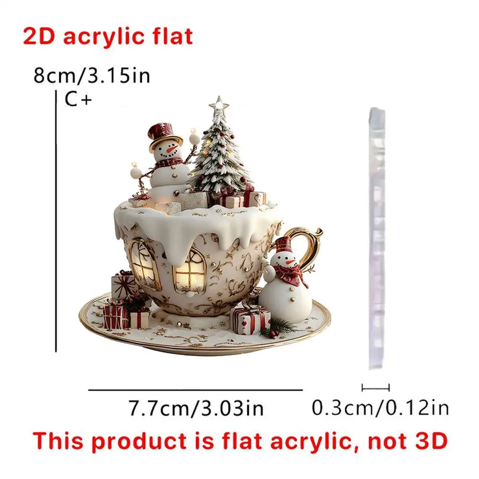 2D Acrylic Christmas Tree Pendant Ornaments Coffee Cup House Shape Decorative For Car Mirror Hanging 2025 Xmas Naviadad Party