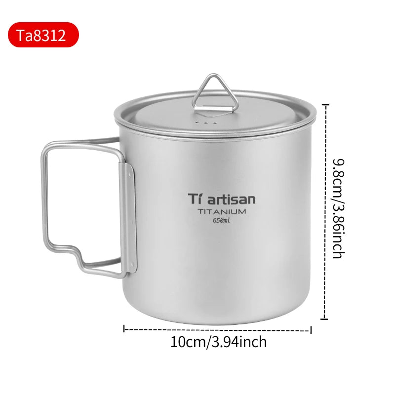 Tiartisan 350ml 750ml Tatinium Cup Hiking Tableware Fodable Handle Coffee Cups with lids Lightweight Frosted Cup Mugs
