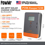 PowMr USA 20A 30A 40A MPPT Solar Charge Controller LCD Display for 12V 24V Power Bank AGM Gel Flooded Lithium Batteries Charger