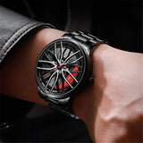 New Top Men Stainless Steel Watches Mens Car Wheel Hub Leather Quartz Watch For Male Military Sport Watch Relogio Masculino Hot
