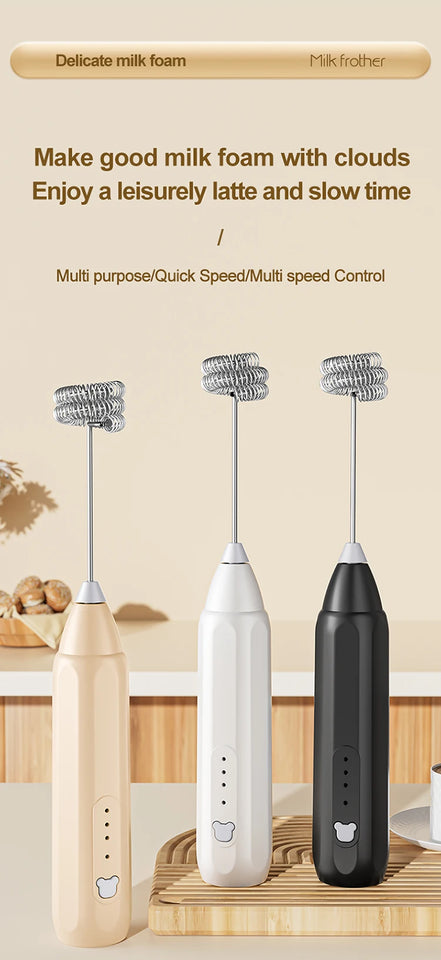 MINI Coffee Frother USB Rechargeable 3 Speeds Foam Maker Coffee Milk Mixer Electric Handle Blender Egg Beater Hot Cooking Tools