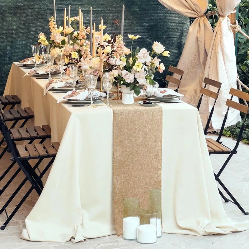 Natural Burlap Table Runner Farmhouse Jute Fabric Kitchen Coffee Tablecloths for Wedding Aisle Carpet Garden Outdoor Decorations