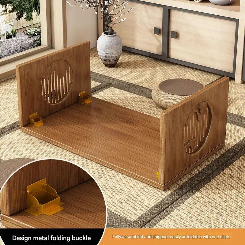 Japanese Style Pure Bamboo Foldable Coffee Table Real Wood Tatami Low Sitting Floor Mat Small Tea Table Window Seat Table