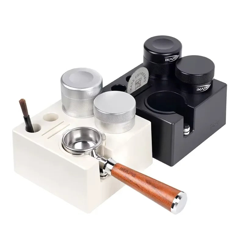 IKAPE 7 in 1 Espresso Knock Box 51/54/58MM Coffee Accessories Storage Organizer Universal Fit Espresso Bar Tools Box Black/White