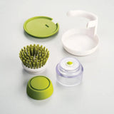 Multi-Use Kitchen Dish Brush, Soap Dispensing Palm Brush with Tray, Universal Scrub Brush for Household Cleaning