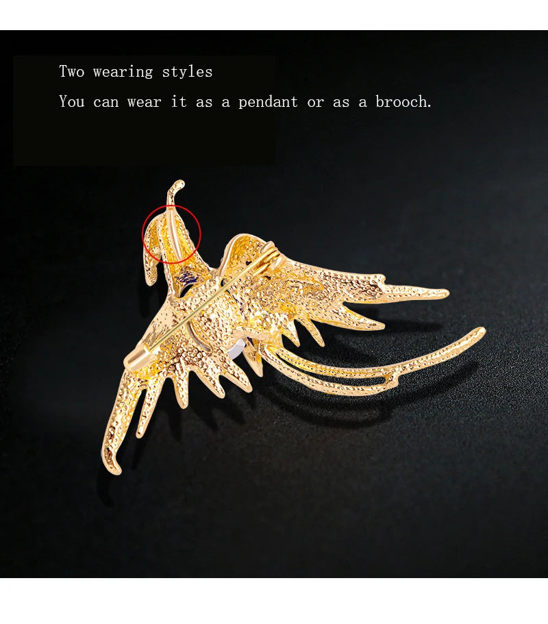 New Bathing Fire Phoenix Rhinestone Brooch Pendant Fashion Animal Sparkling Crystal Pins Clothes Bags Accessories Jewelry Gifts