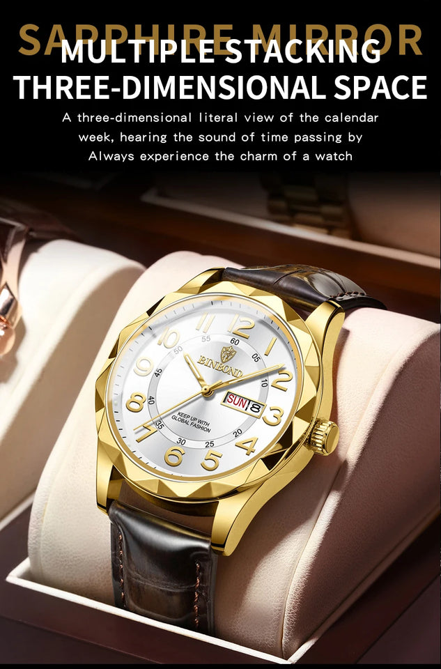 BINBOND New Fashion Mens Casual Sports Watches For Men Retro Big Dial Quartz Watches Classic Leather Business Men Watches B5663