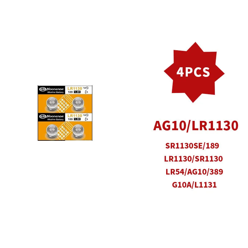 AG10 LR1130 1.55V Button Batteries (4-100PCS) - Alkaline Coin Cell for Watches,Calculators,Lasers, Toys - LR54 L1131 SR1130 389A