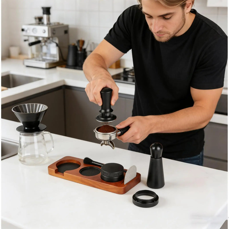 7pcs/set Espresso coffee tamper set Portable Coffee Press Gadget 51mm Espresso Accessories Kit with dispenser & Powder tamp pad