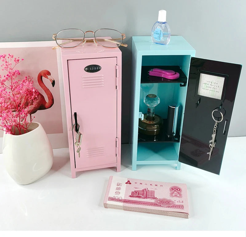 Iron Storage Box Dormitory Storage Cosmetics Paper Money Keys Bank Cards and Other Desktop Small Items Mini Locker Cabinet