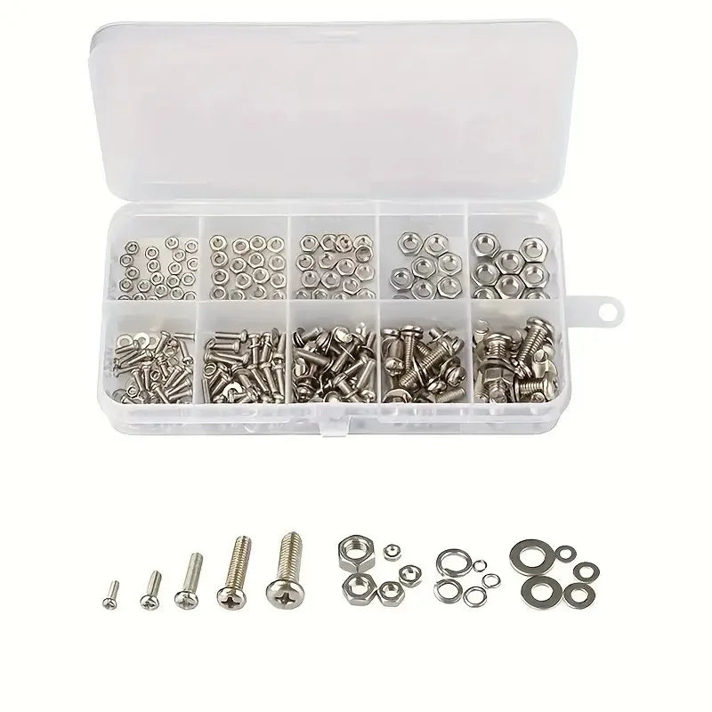 Stainless Steel Metric Screw and Nut Hex Assortment Tool Kit, M2 M2.5 M3 M4 M5 Sizes Fasteners Hardware Bolt Sets 320/700Pcs