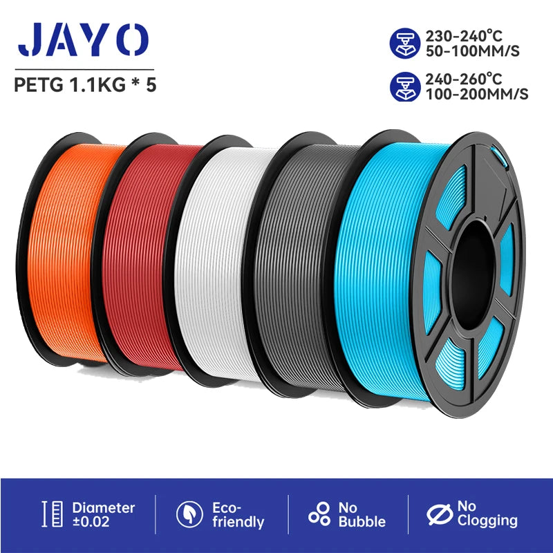 JAYO filaments petg 5Rolls Mixed colors 3D Printer Filament 1.75mm 100% No Bubble FDM 3D Printer Materials DIY Gift 1.1KG/1rolls