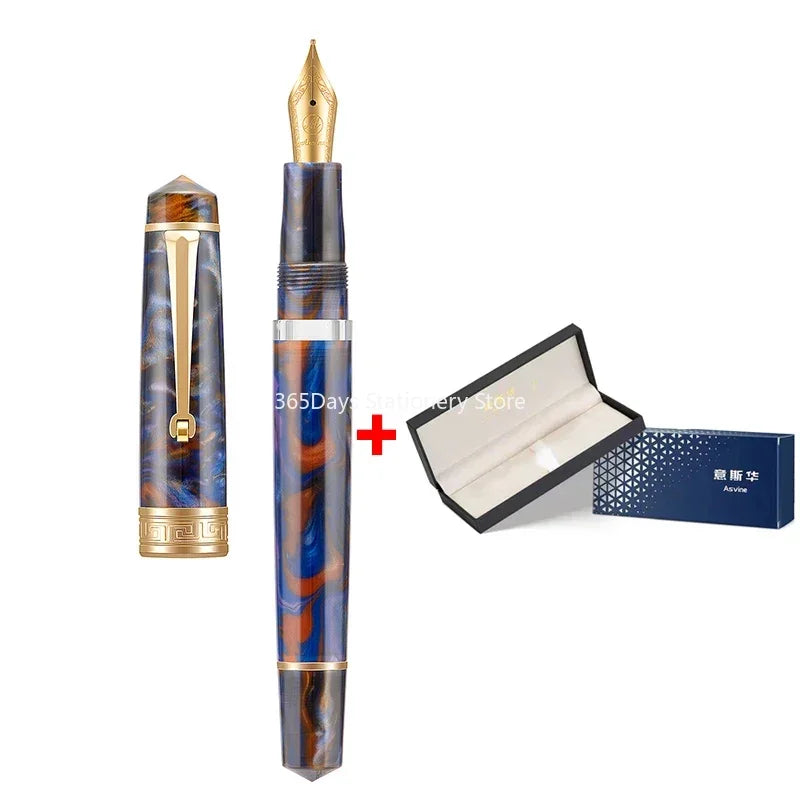 Smooth Asvine P20 Piston Filling Fountain Pen Acrylic Beautiful Patterns EF/F/M Nib with Golden Clip Writing Office Gift Box Pen