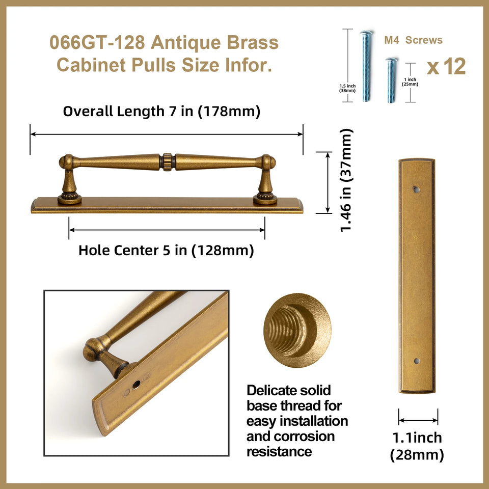 Antique Brass Handle with Backboard Vintage Cover Up Furniture Handle Drawer Cupboard Bar Pull Handle for Home