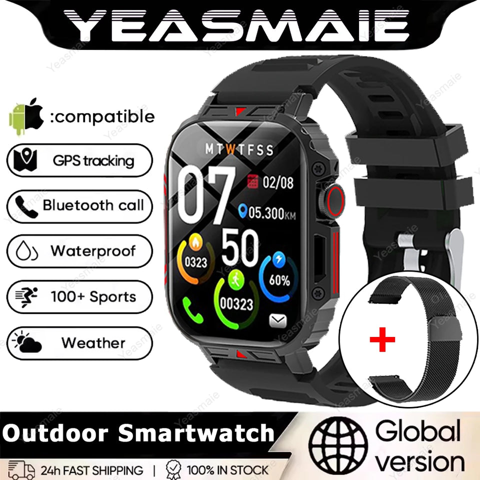 New Outdoor Smartwatch Men Women Bluetooth Call Heart Rate Health Monitor Military Watches GPS track Sports Fitness Smart Watch