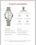 POEDAGAR Elegant Ladies Watches Waterproof Luminous Date Week Watch for Woman High Quality Stainless Steel Quartz Women's Watch