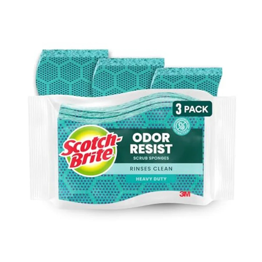 Odor Resist Heavy Duty Scrub Sponge Dishwasher-Safe Kitchen sponges for Serious Scrubbing Multipurpose Dish Sponge for Stuck-On