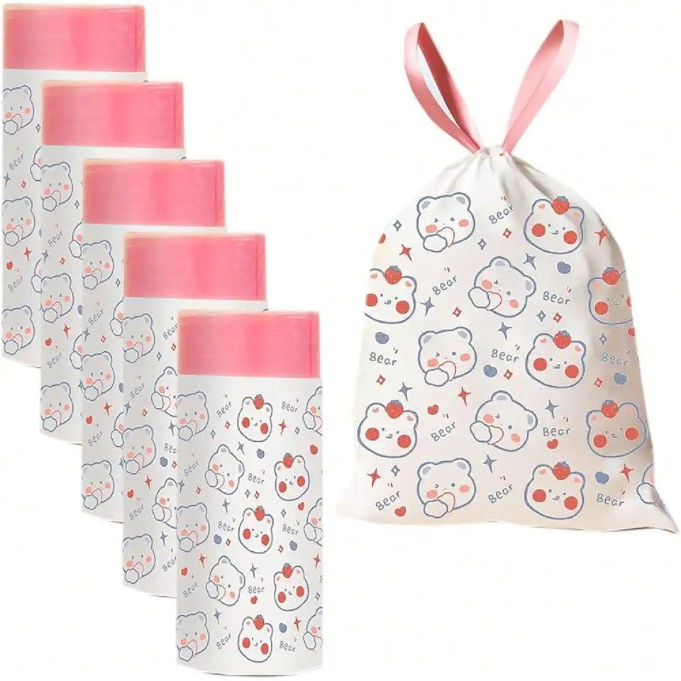 100PCS Cartoon Drawstring Trash Bags, 19.7x17.7in Thickened Unscented Liners for Kitchen, Bathroom, Office