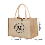Large Capacity Ladies Tote Bag, Letter Printing Faux Linen Button Handbag, Portable Travel Storage Travel Bag