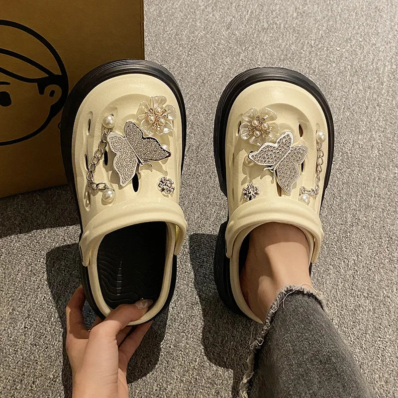 Fashion Beach Garden Shoes DIY Women's Hole Shoes 8cm Sandal Slippers Cartoon Accessories Hole Slippers Shoes for Students Girls