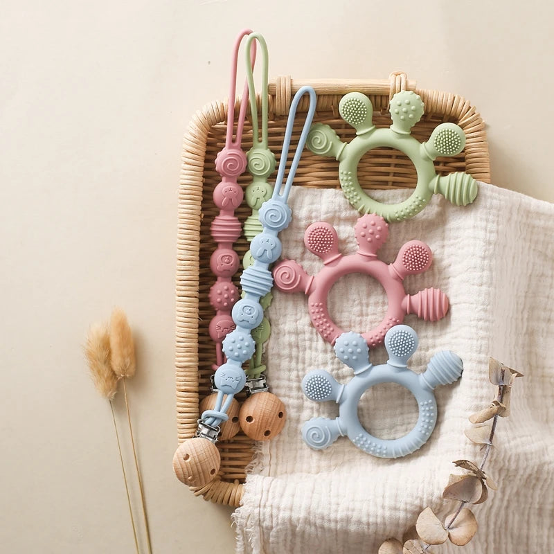 1PC Baby Silicone Teether Toys BPA Free Silicone Finger Ring Pacifier Chain Soothing Teething Toys For Newborn Teething Gifts