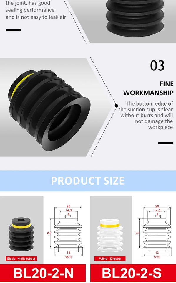 10PCS JXD PIAB Type BL20/30/40/50mm Vacuum Sucker 5-Layer Silicone Suction Cup for Irregular Soft Bag Packaging Robot Component
