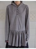 Onalippa Girl Style Hooded Sweatshirt Spring Autumn New College Women Clothing Gray White Striped Long Sleeved T-shirt Base