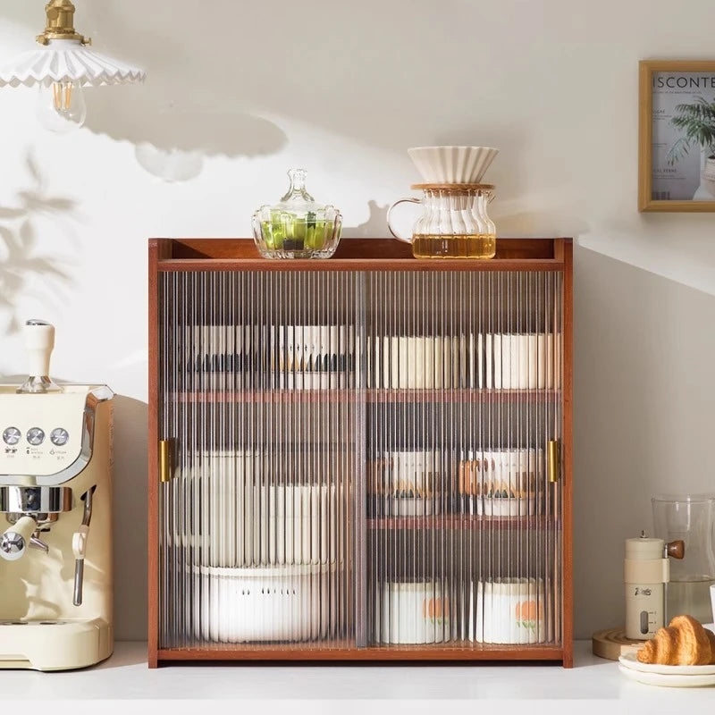 ‌Dustproof Cup Display Cabinet Glass Door Curio Shelf for Coffee Mugs Tabletop Drinkware Organizer for Dining Room/ Bar Counter