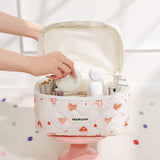 Storage Organizer Cherry Printing Makeup Bag Quilted Cosmetic Pouch Large Travel Cosmetic Bag Cute Cotton Makeup Pouch
