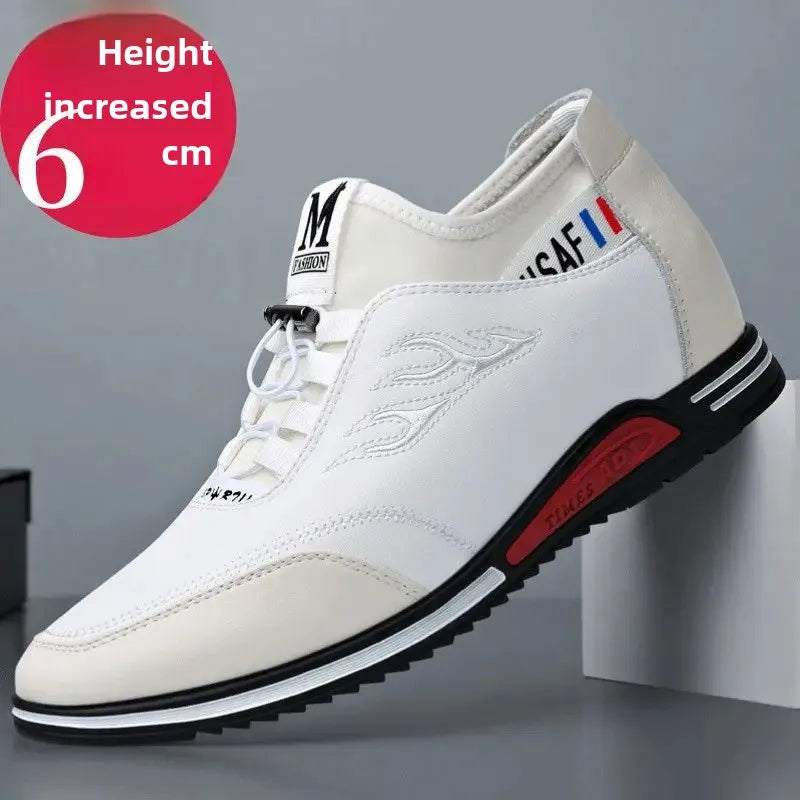 2024 Autumn New Casual Shoes For Men Fashionable Inside Increased High 6cm Lazy Shoes Rubber Shoe Sole Polyamide Leather Shoe