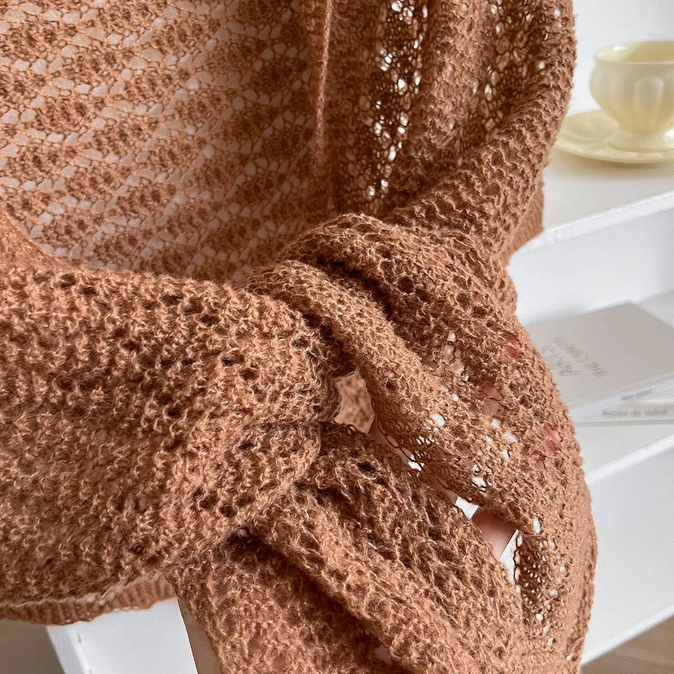 Korean Hollow Out Knitted Shawl Summer Air Conditioning Fake Collar Neck Guard Knit Thin Knotted Cape Shoulder Scarf For Women