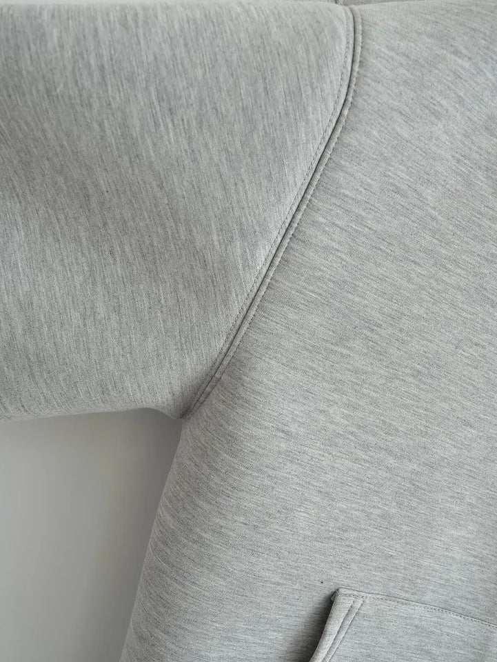 HH Autumn Women Gray Jacket With Hood Long Sleeve Big Pocket Zipper Jacket Coat Woman Loose Casual Outerwear Coat Tops