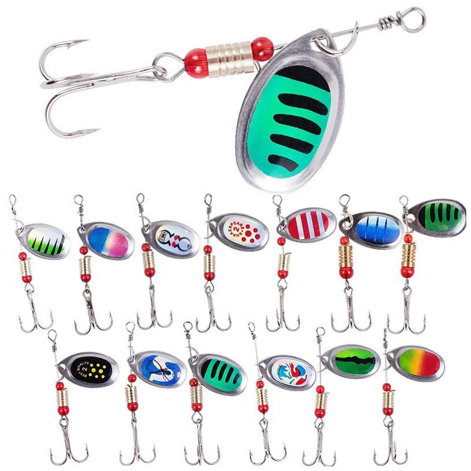 30pcs Metal Spoon Spinner Fishing Lure with Treble Hook Fishing Wobblers Artificial Bait for Freshwater and Saltwater