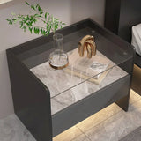Modern Simple Bedroom Furniture Wooden Glass Bedside Table Storage Side Cabinet