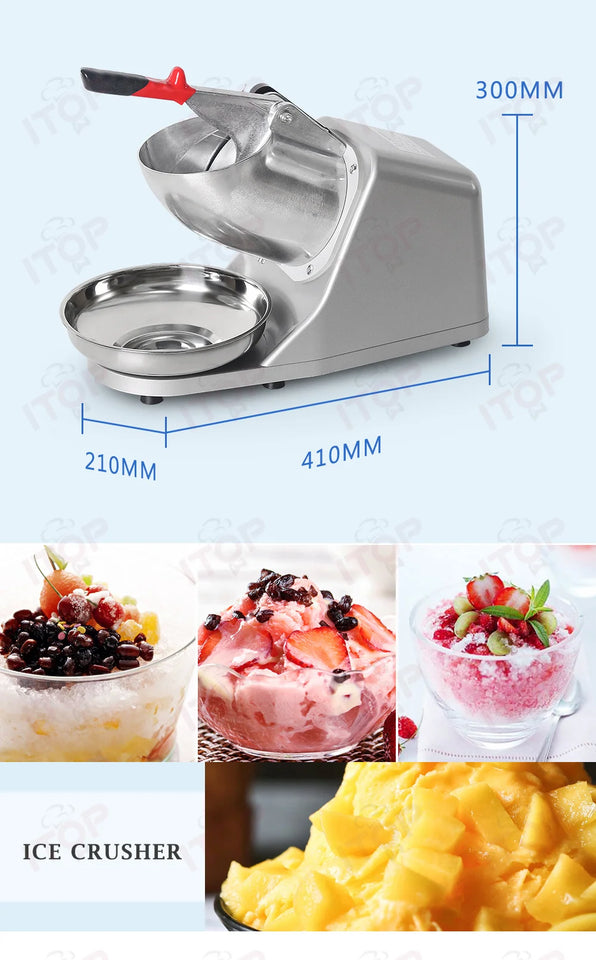 ITOP Ice Crusher Small Commercial Ice Shaver Stainless Steel Shaved Ice Machine Snow Cone Maker