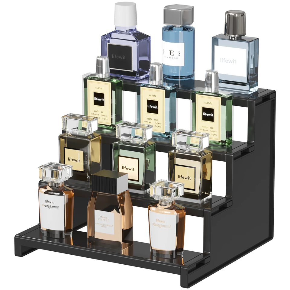 Dark Cologne Stand, Step Perfume Organizer, Tool-free Assembly, Display Stand Shelf for Fragrance, Skincare, Figurine, Dessert