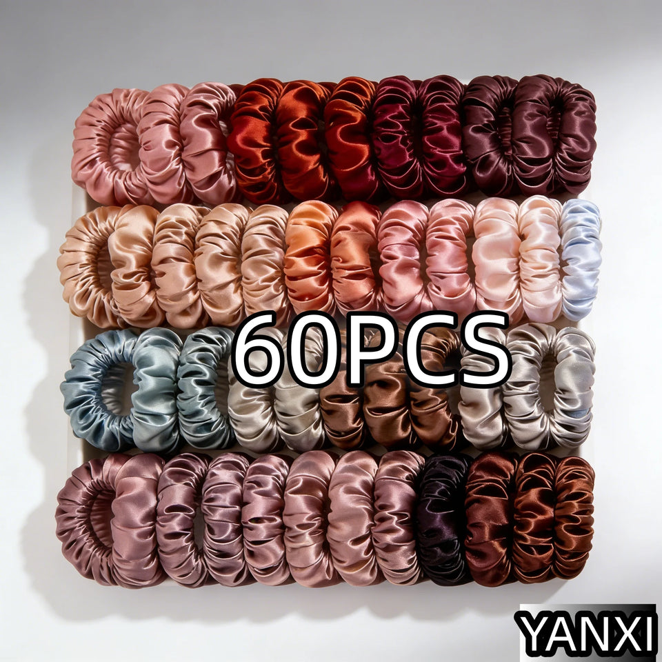 1/30/60/100pcs bulk satin scrunchies 100colors  women small 6.5cm headwear hair ties accessories casual cute black coffee
