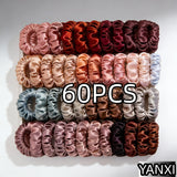 1/30/60/100pcs bulk satin scrunchies 100colors  women small 6.5cm headwear hair ties accessories casual cute black coffee