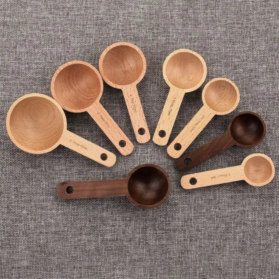 Beech/Walnut Wooden Measuring Spoon 7.5/10/15/20/30/45ML Multipurpose Coffee Tea Sugar Spice Spoon Kitchen Gadgets Milk Powder